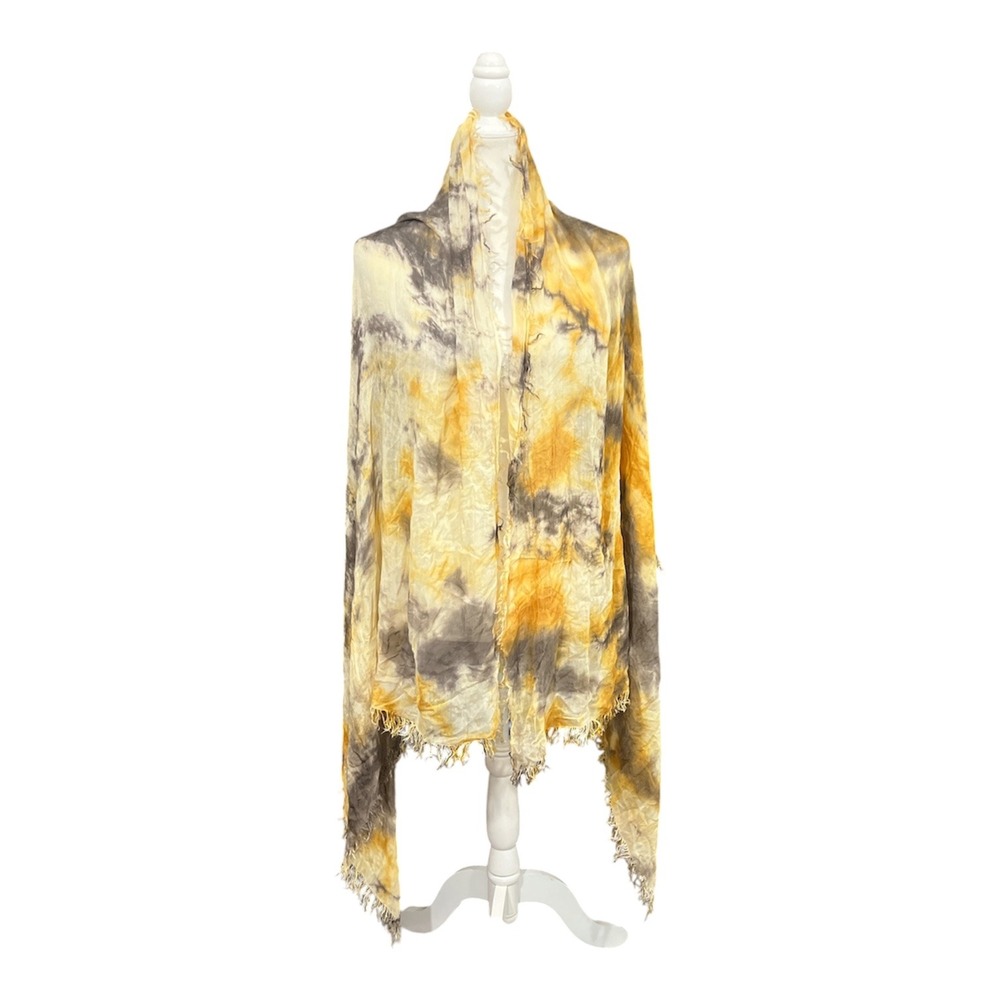 Foulard Bamboo Blend Scarf Yellow Grey Tie Dye Made in Italy Boho Indie Artsy